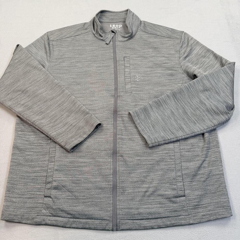 IZOD Golf Jacket Mens XL Gray Full Zip Stretch Performance Lightweight Knit